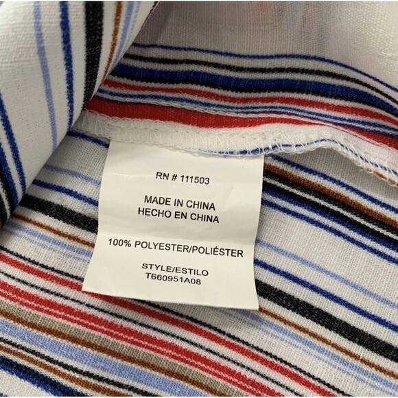 Luxology Blouse Women Medium Multicolor Red White Blue Vertical Stripe Tie Comfy - Picture 4 of 10